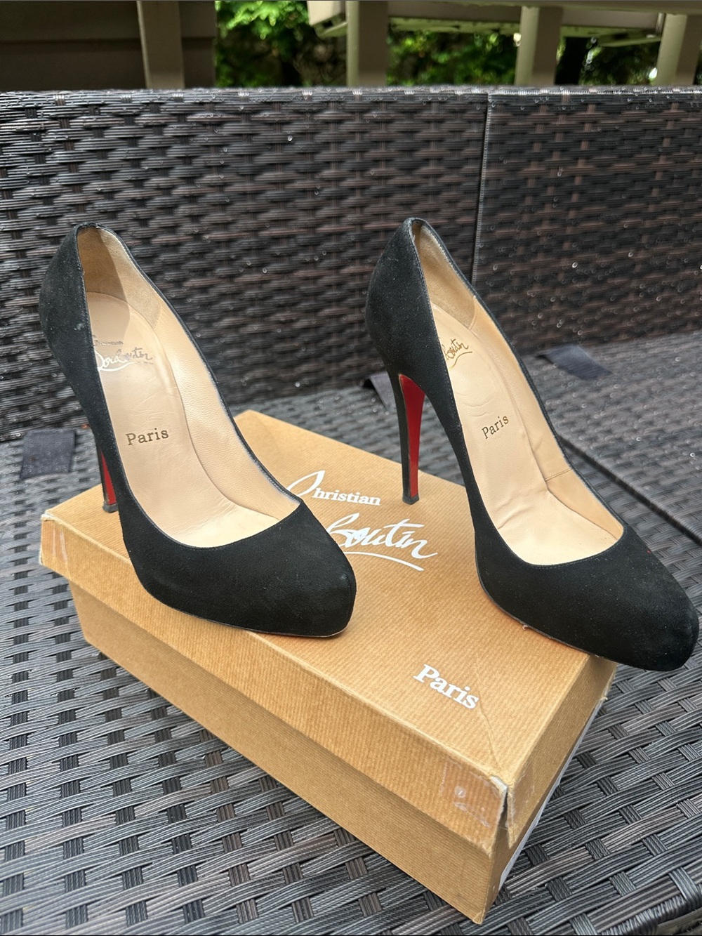 Christian Louboutin Black Suede Pumps with Red Soles